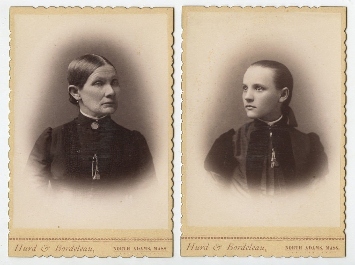 CAB PHOTO SET OF 2 - LADIES FROM NORTH ADAMS, MASS, PORTRAITS BY HURD