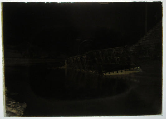 ALLEGHENY COUNTY, PA. BRIDGE AND STREAM. 5 X 7 GLASS PLATE NEGATIVE,CIRCA 1910s.
