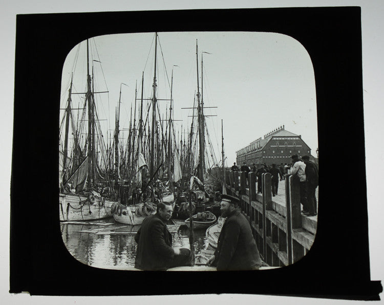 PHOTO ON GLASS OF BEAUTIFUL PORT   TONS OF SAIL BOATS