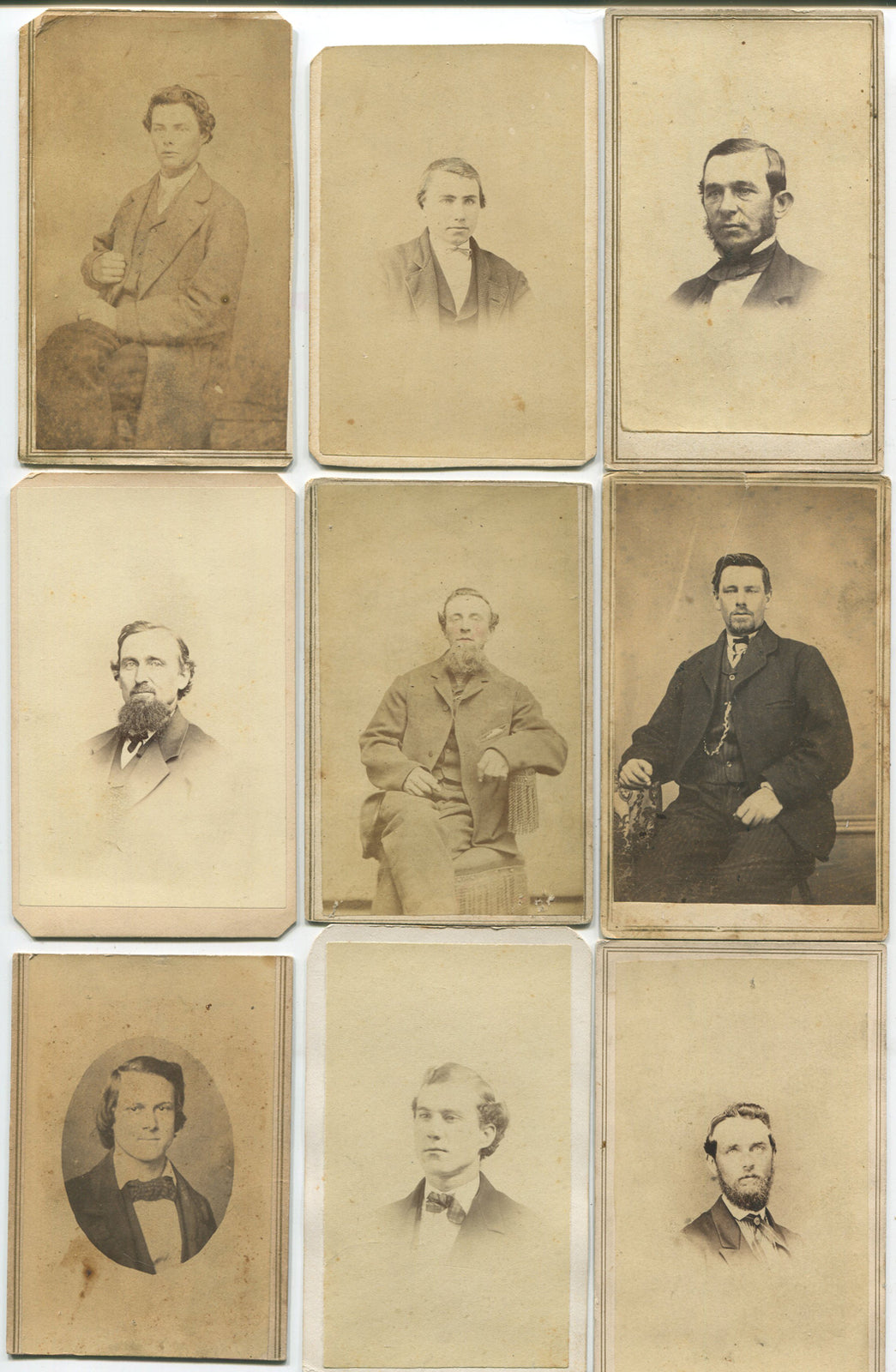 MEN, CDV, COLLECTION OF 9. VARIOUS POSES AND AGES.