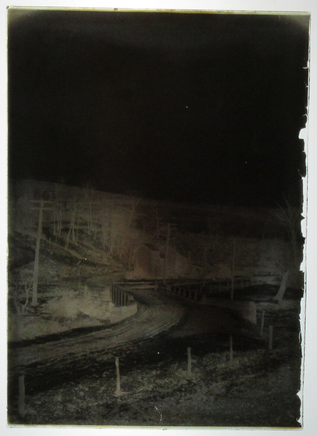 ALLEGHENY COUNTY, PA. BRIDGE AND STREAM. 5 X 7 GLASS PLATE NEGATIVE,CIRCA 1910s.