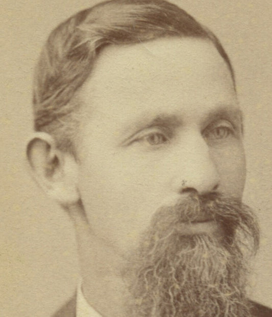 CDV STUDIO PORTRAIT MAN W/ WIRY MUSTACHE + BEARD  BY SARONY