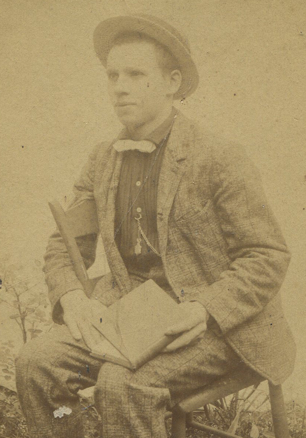 Rare Vintage Cabinet Card Photo - Man Seated Holding Book, Vintage Portrait, Original Old Photo