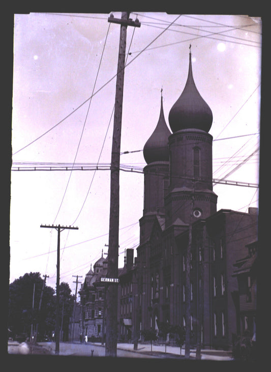 ONION DOMED CHURCH. 5X7 IN. GLASS PLATE NEGATIVE.
