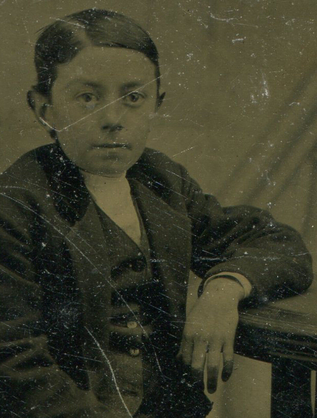 Tintype Portrait: Young Boy with Wide-Eyed Expression, Vintage Photo Rare