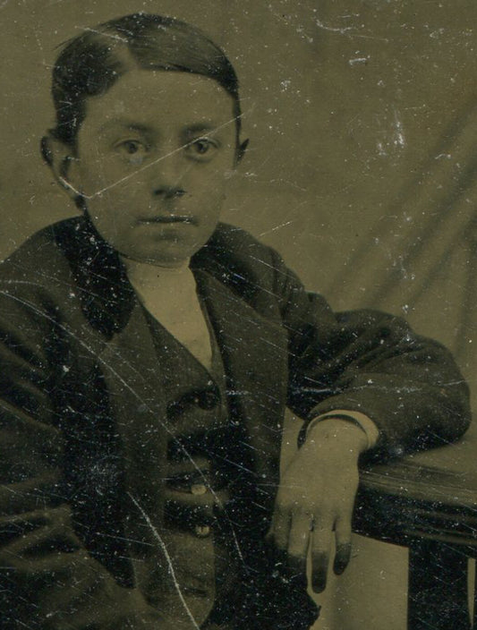 Tintype Portrait: Young Boy with Wide-Eyed Expression, Vintage Photo Rare