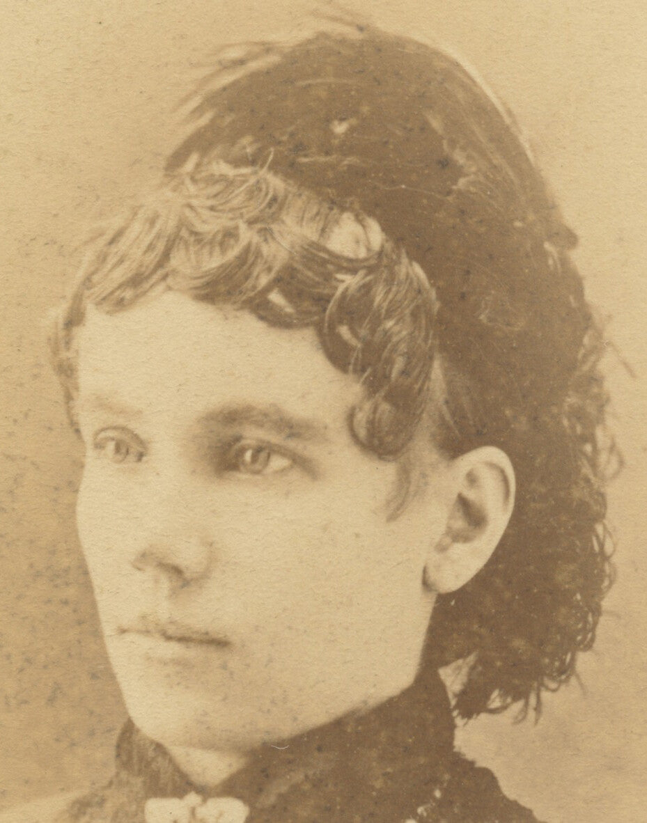 FROM CLIFTON SPRINGS, NY, PHOTO LADY W/ PRETTY DRESS + CURLS