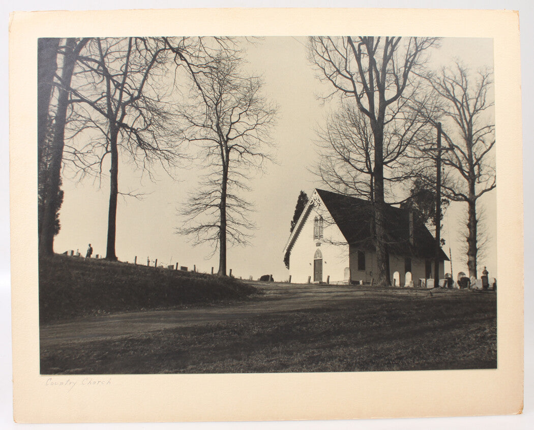 Vintage Photograph Country Church and Graveyard Silver Print 13x18 Mounted