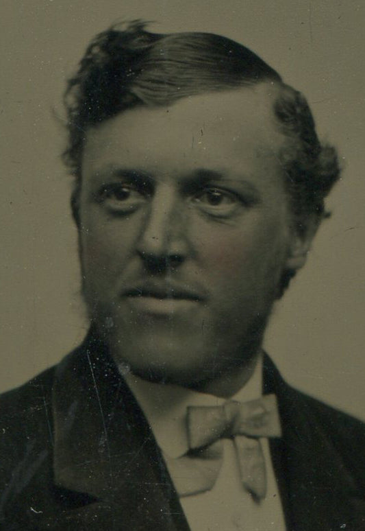 Vintage Tintype Photo of Man with Slick Hair in Suit, Original Paper Mat