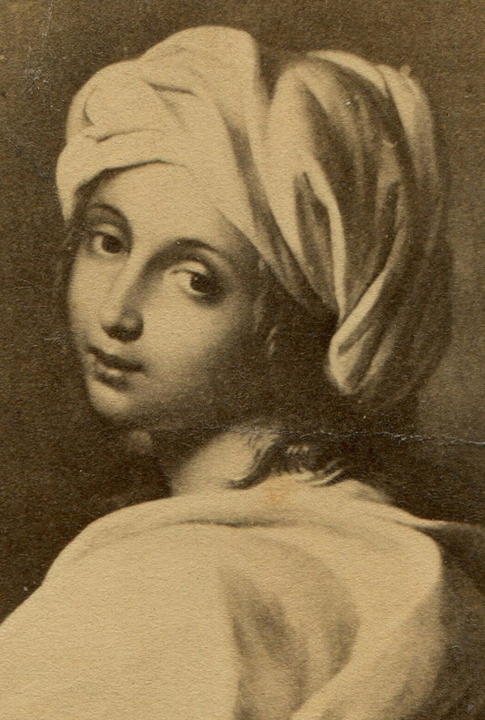 PAINTING OF WOMAN WEARING TURBAN, LOOKING BACK OVER SHOULDER. CDV.