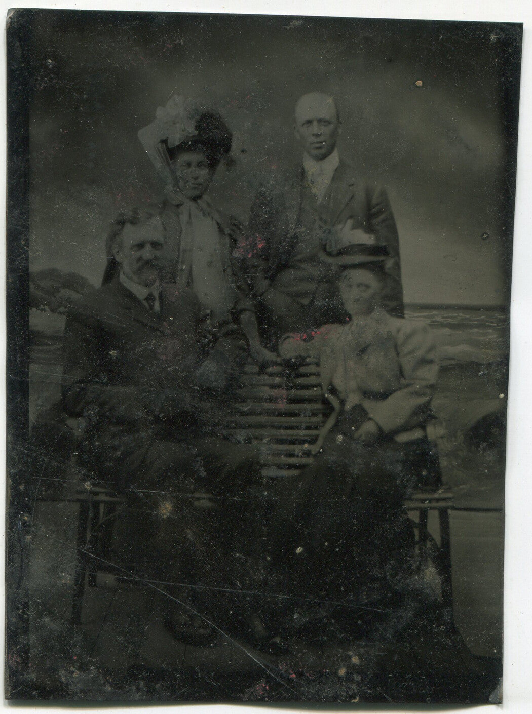 Tintype Couple Photograph with Painted Beach Background - Antique Photo