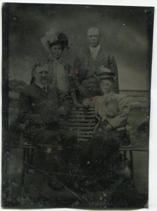 Tintype Couple Photograph with Painted Beach Background - Antique Photo