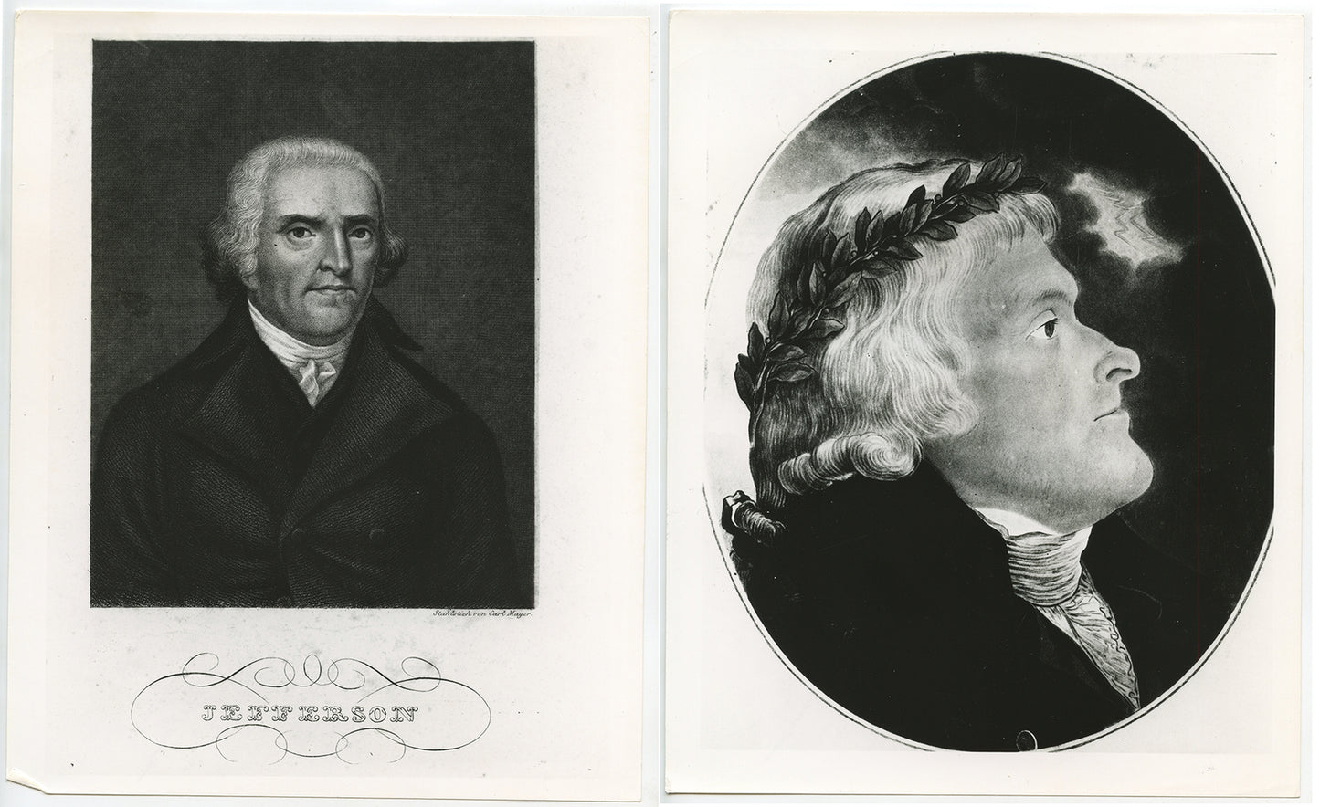 THOMAS JEFFERSON B+W ETCHING SET OF 2 8X10 PHOTO REPRINT