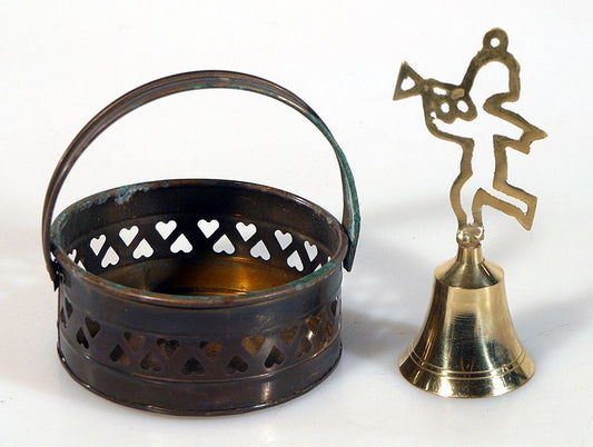 BRASS BELL AND BRASS CONTAINER