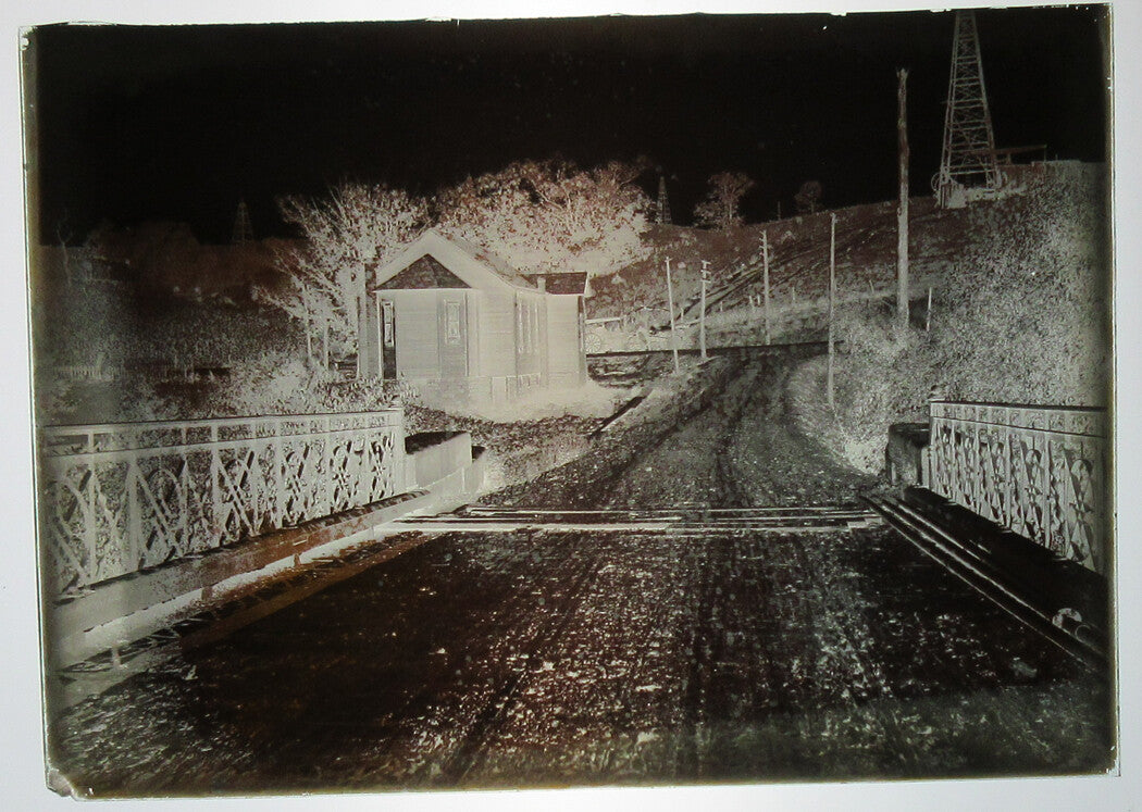 ALLEGHENY COUNTY, PA. BRIDGE AND STREAM. 5 X 7 GLASS PLATE NEGATIVE,CIRCA 1910s.