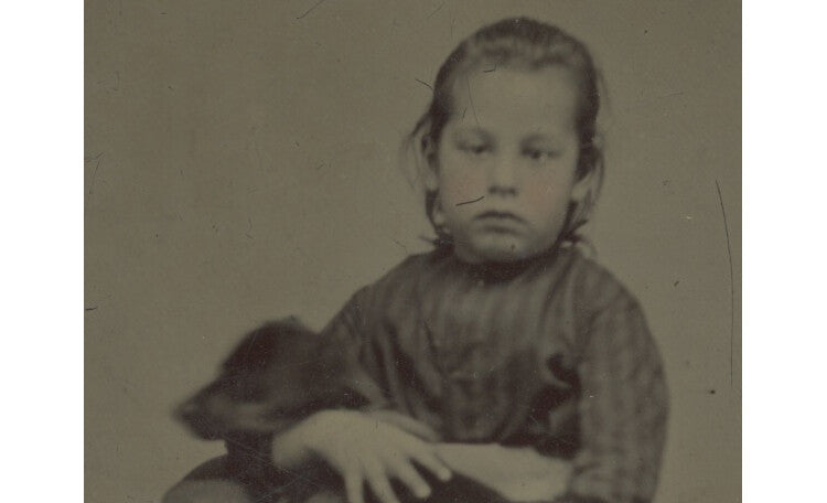 DOG, CUTE GIRL, 1/6 PLATE TINTYPE