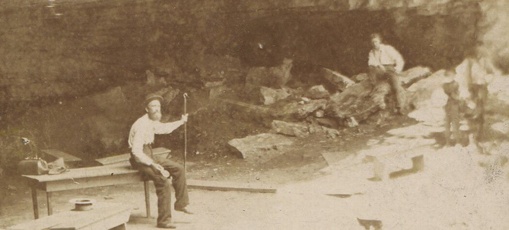 Cabinet Card 1890s Occupational Quarry Workers Under Rock Ceiling Photo