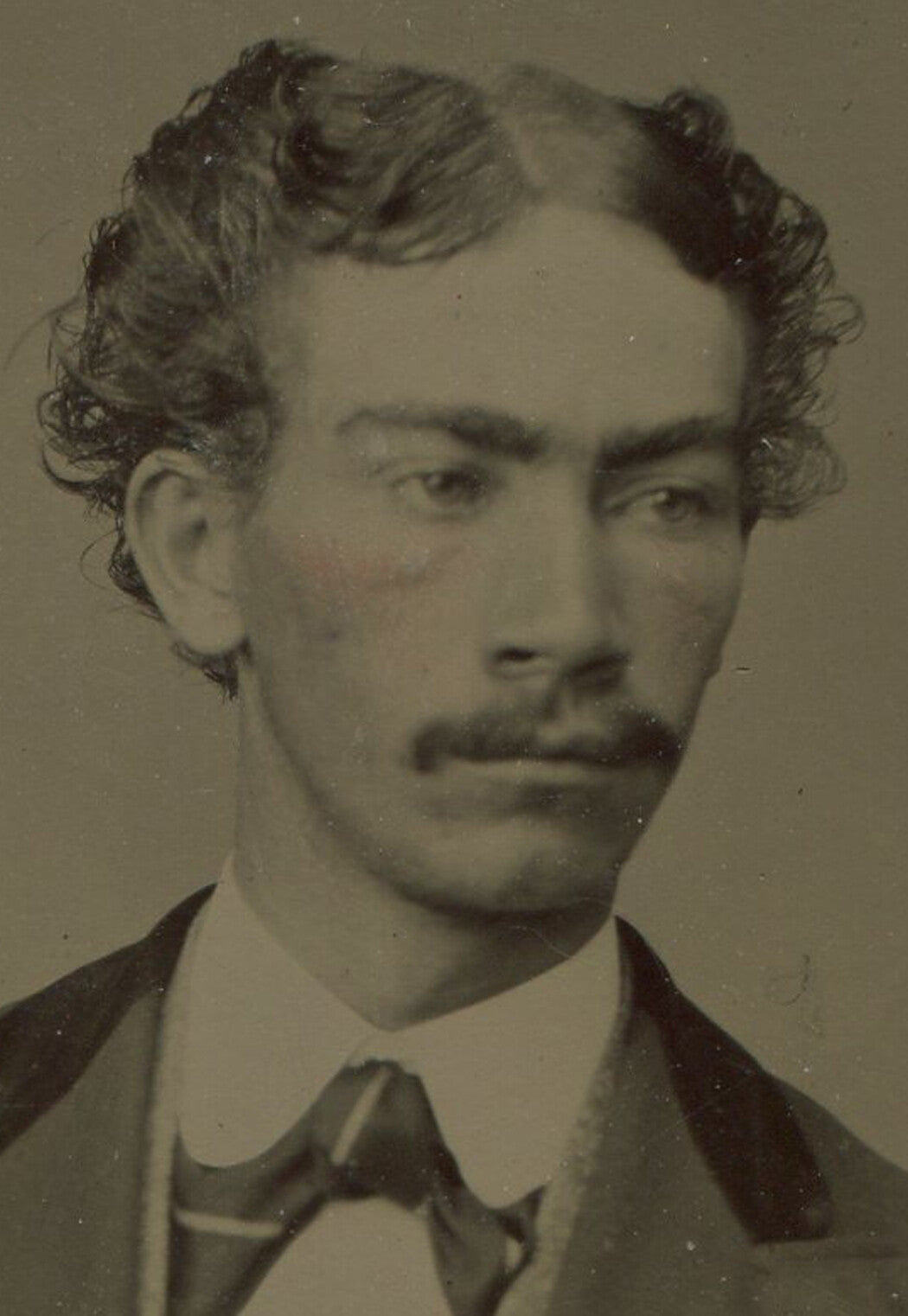 Vintage Tintype Photo: Man with Flat Top, Curly Sides, 3.5 x 2.5 inches