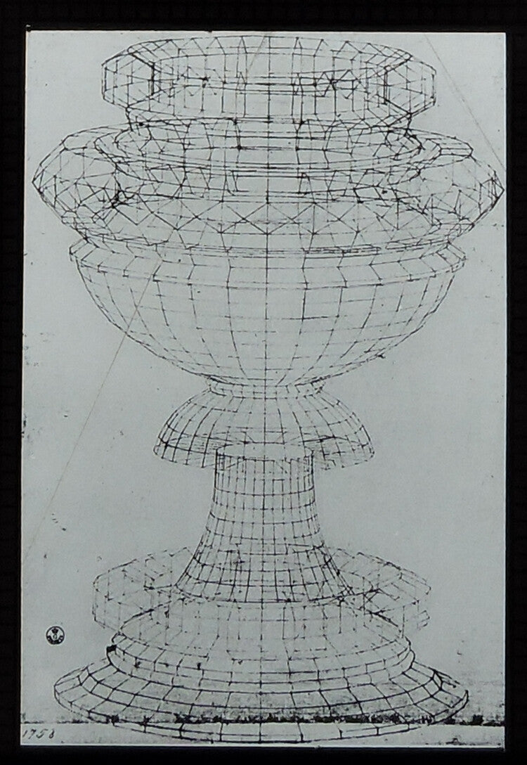 PHOTO ON GLASS, ART, UCCELLO DRAWING, VASE IN PERSPECTIVE