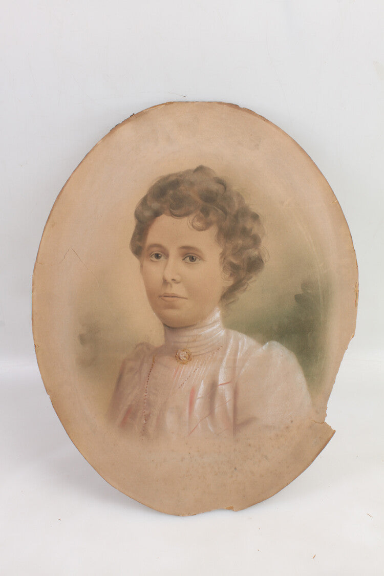 16X20 CONVEX PORTRAIT OF OLDER LADY BEAUTIFUL HAND COLORED - NAME ON BACK