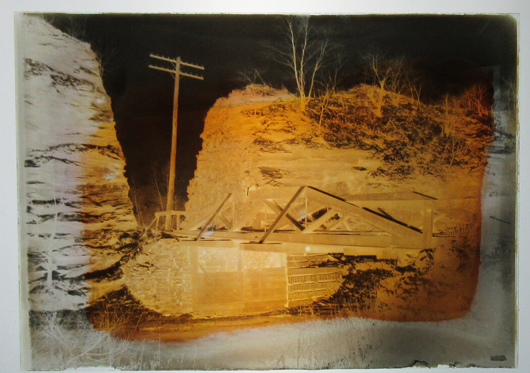 ALLEGHENY COUNTY, PA. BRIDGE AND STREAM. 5 X 7 GLASS PLATE NEGATIVE,CIRCA 1910s.