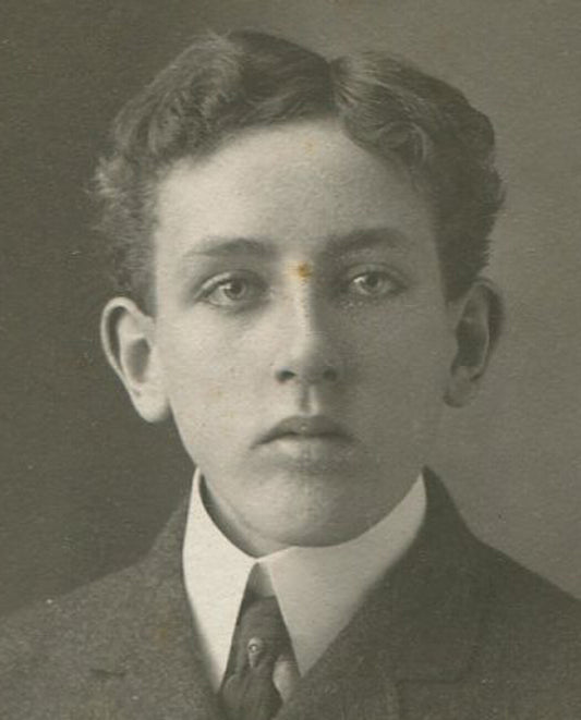 WAVY HAIRED YOUNG MAN. OVAL SILVER PRINT ON CARD. 1900.