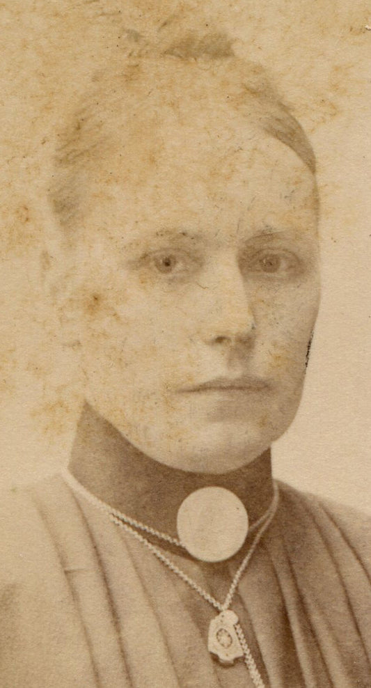 SERIOUS WOMAN IN EXTREMELY PLEATED DRESS. CDV. STOCKHOLM, SWEDEN.