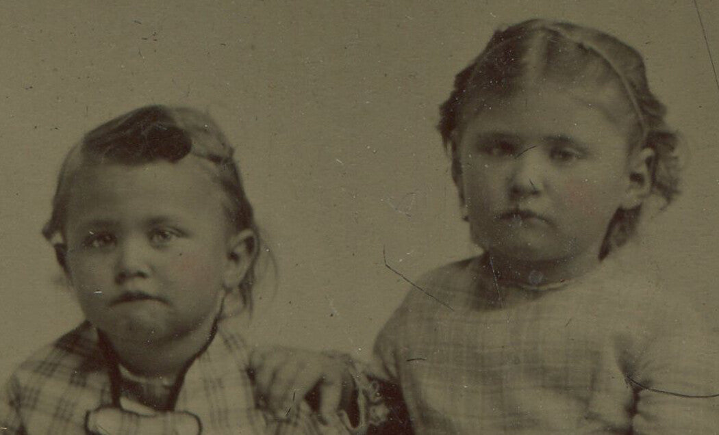 Tintype Photograph: Vintage Photo of Cute Young Siblings - Original