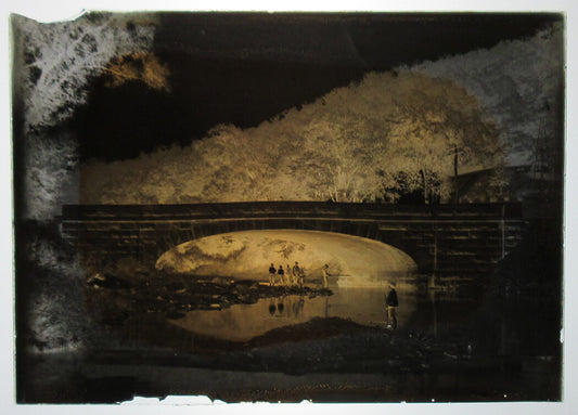 ALLEGHENY COUNTY, PA. BRIDGE AND STREAM. 5 X 7 GLASS PLATE NEGATIVE,CIRCA 1910s.