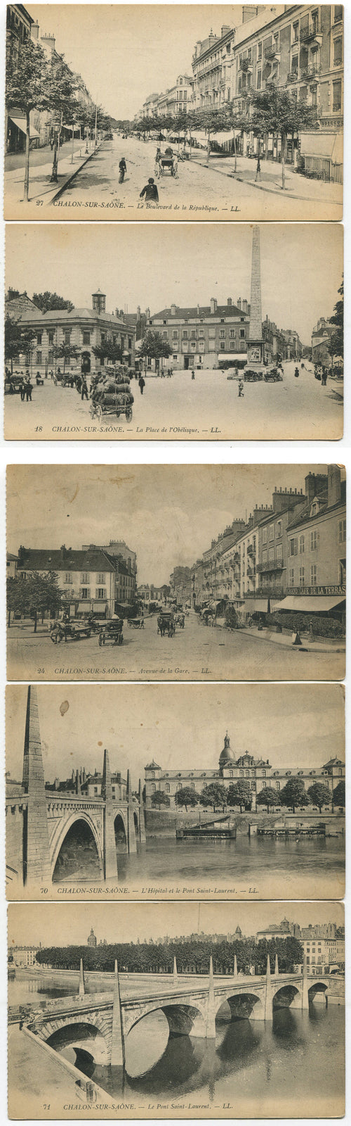 CHALON-SUR-SAONE, FRANCE. 4 SET LITHOGRAPH POST CARDS. VINTAGE.