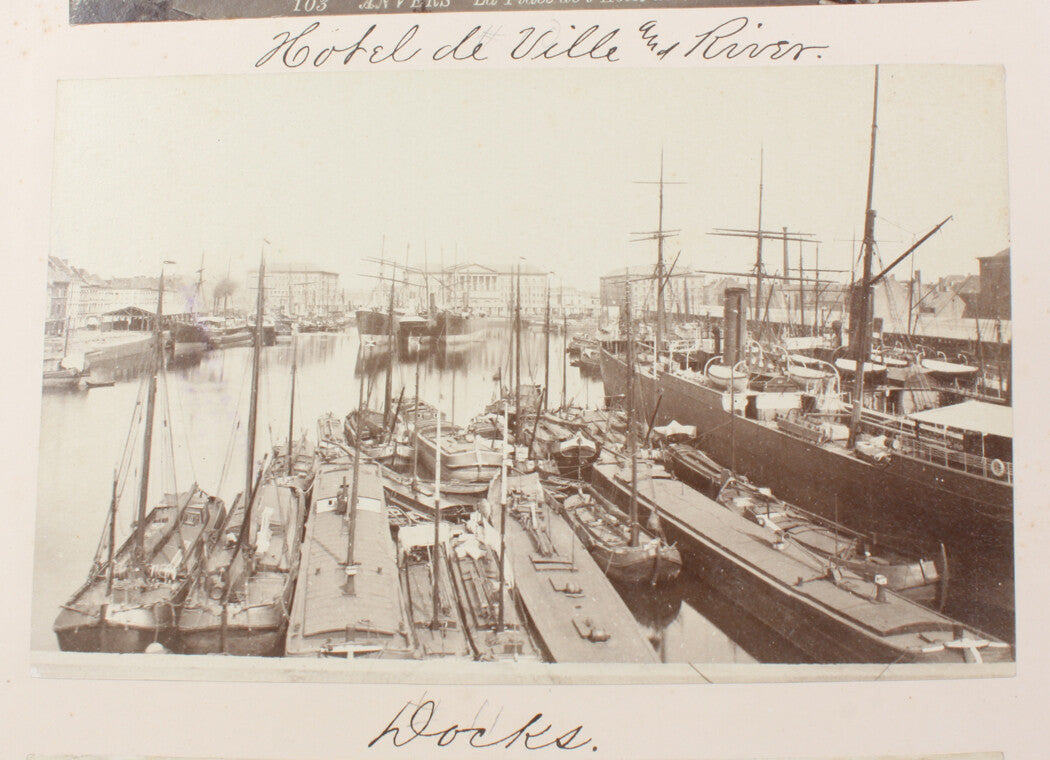 ANTWERP, BELGIUM. CROWDED DOCKS, SAIL BOATS. 8x10 reprint