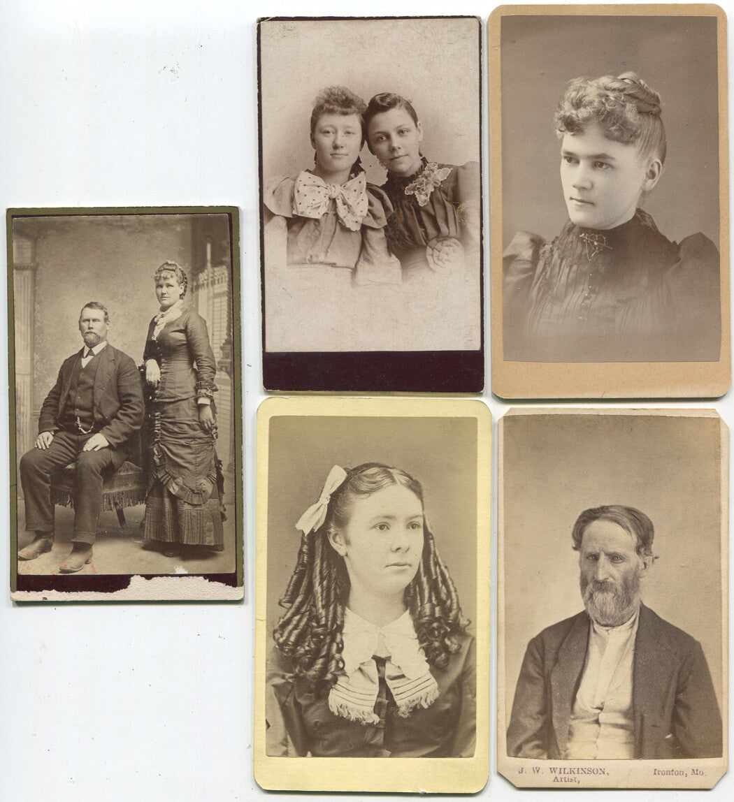MEN, WOMEN, 5 SET CDV COLLECTION. VARIOUS MAKER MARKS.