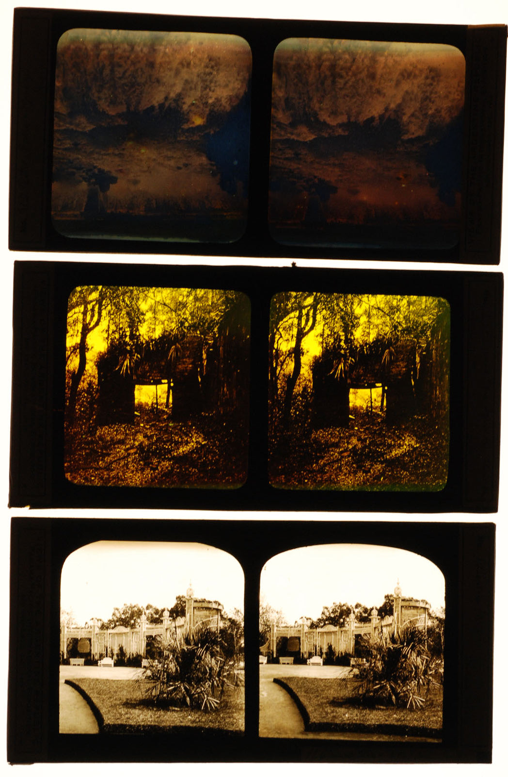 Vintage Argentine Color Stereo Lantern Slides - 3-Set, Glass 3.25x6.75 in for Magic Lanterns & Stereo Viewers