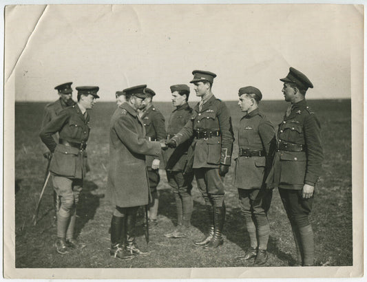 WWI, BRITISH TROOPS REVIEWED BY KING GEORGE. TROOPS IN DRESS AIR CORE UNIFORMS.