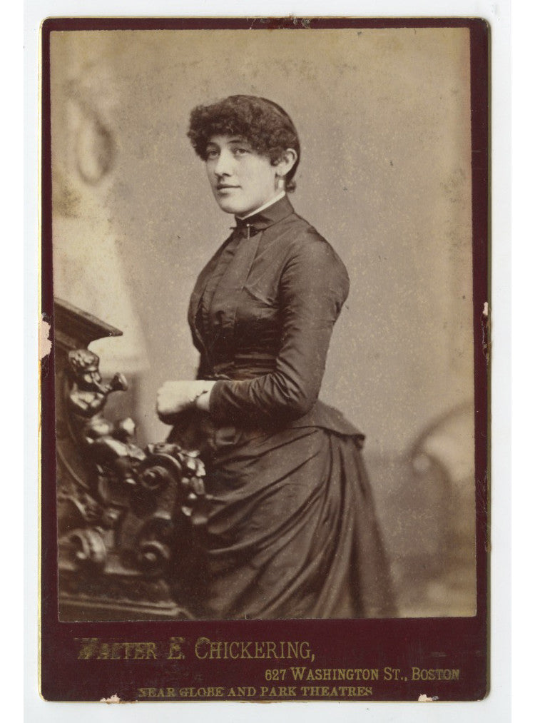 Vintage Cabinet Card Photo: Lady from Boston, MA, Cab Card, Chickering Graphic Back, 19th-Century Portrait