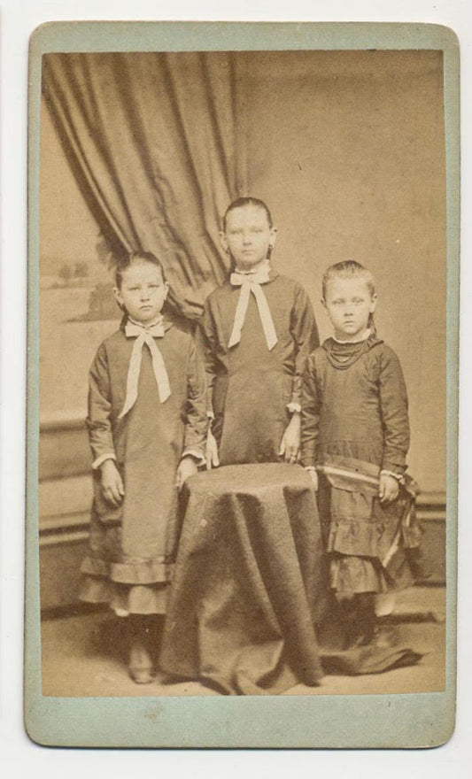 CDV Portrait Photo From The 1800s//Antique Sister Portrait//Scowl Faced Girls