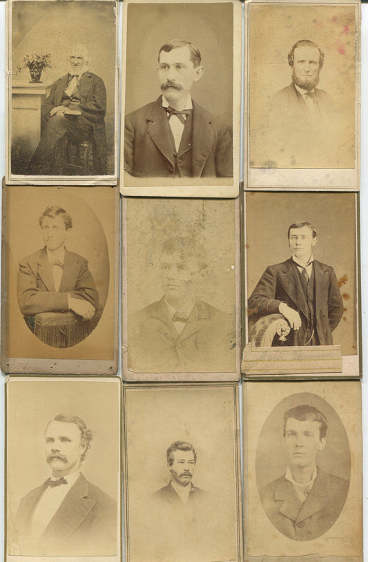 MEN, CDV, COLLECTION OF 9. VARIOUS POSES AND AGES.