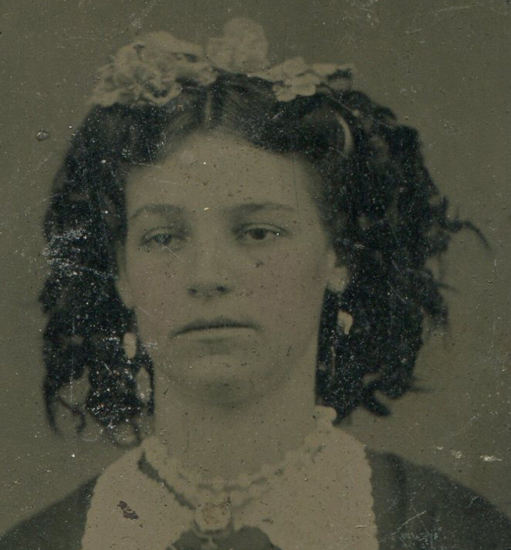 Tintype Photo of Woman with Messy Hair, Vintage Portrait Keepsake