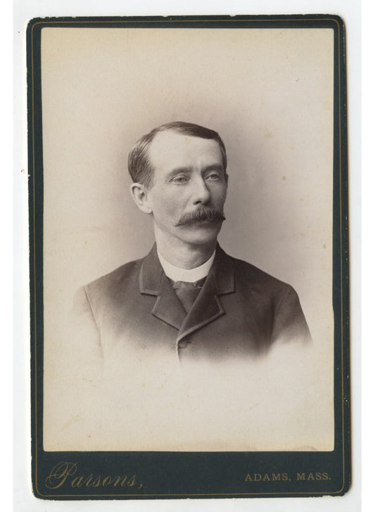 CAB CARD PHOTO MAN W/ MOUSTACHE FROM ADAMS, MASS, BY PARSONS