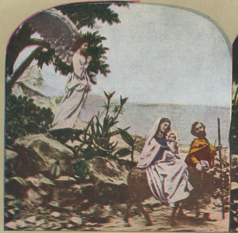 HOLY FAMILY, BABY JESUS + GUARDIAN ANGEL, COLOR STEREOVIEW
