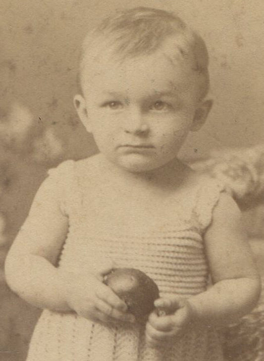 YOUNG CHILD POSED HOLDING BALL. CABINET CARD. ROCHESTER, N.Y.