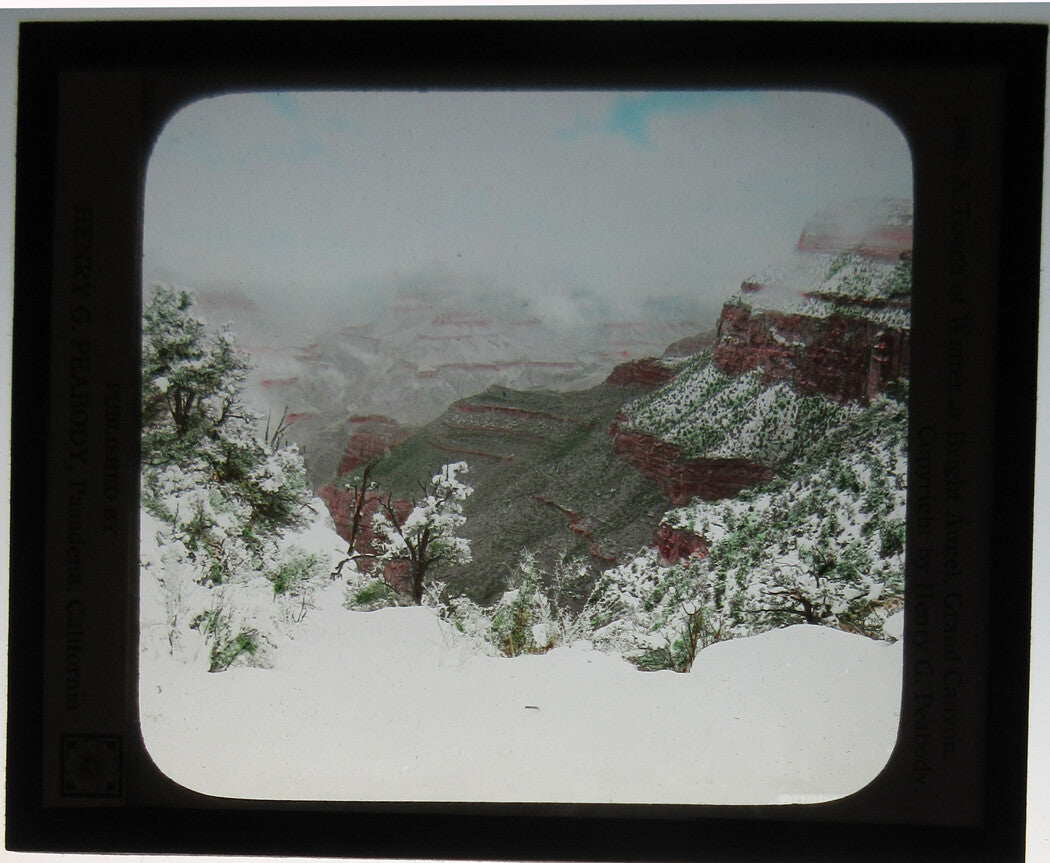 BRIGHT ANGLE, WINTER SCENE. GRAND CANYON. PHOTO ON GLASS, HAND COLORED.