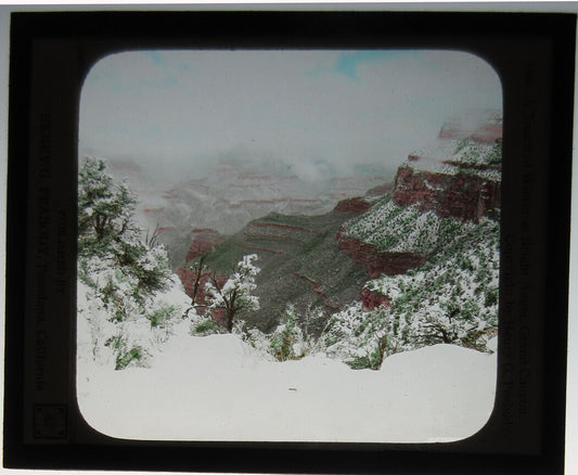 BRIGHT ANGLE, WINTER SCENE. GRAND CANYON. PHOTO ON GLASS, HAND COLORED.