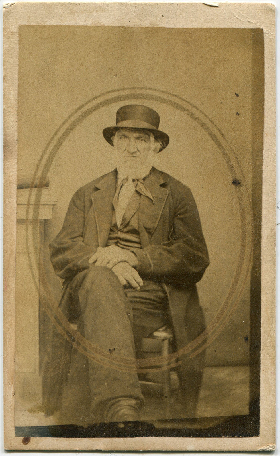 OLD SOUR PUSS MAN IN HAT, SEATED POSE. CDV.