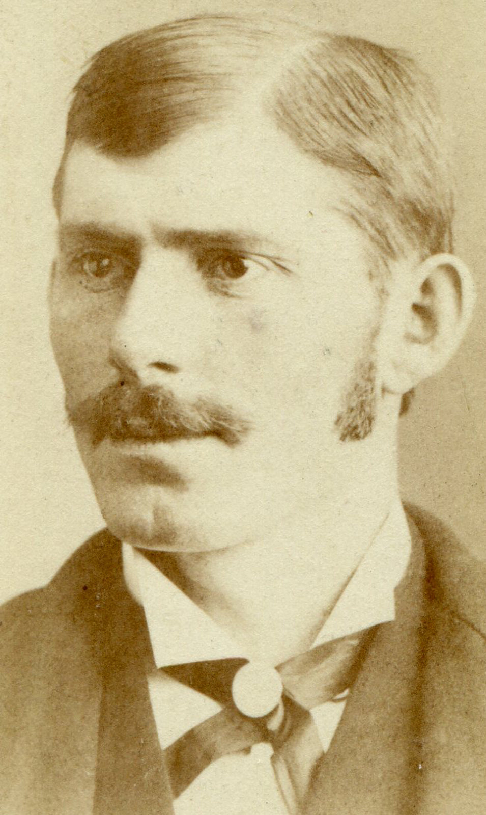 MAN, LONG SIDEBURNS, MUSTACHE AND CLEFT CHIN. CDV. NEWTON, IOWA.