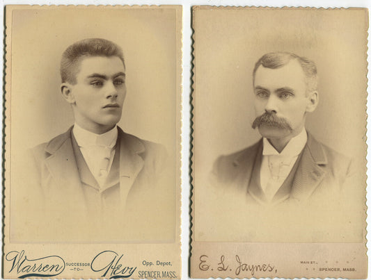 Vintage Cabinet Card Photo Young Man With Unibrow And Mustache Spencer, MA