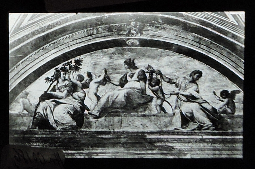 PHOTO ON GLASS, ART, CARDINAL AND THEOLOGICAL VIRTUES, RAPHAEL