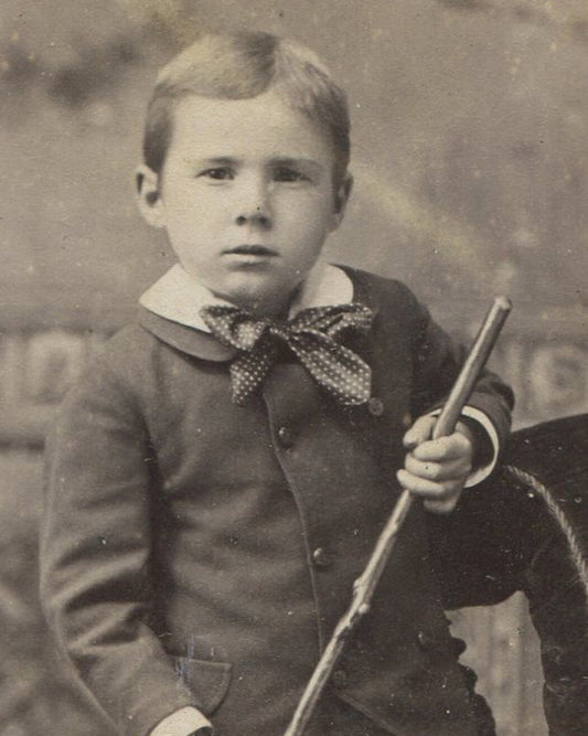 YOUNG BOY, RELAXED POSE WITH CANE. CABINET CARD. ALLEGHENY, PA.