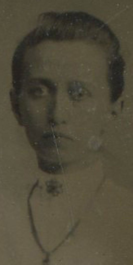 Tintype Photograph Lazy Eyed Woman with Painted Background - Vintage Photo