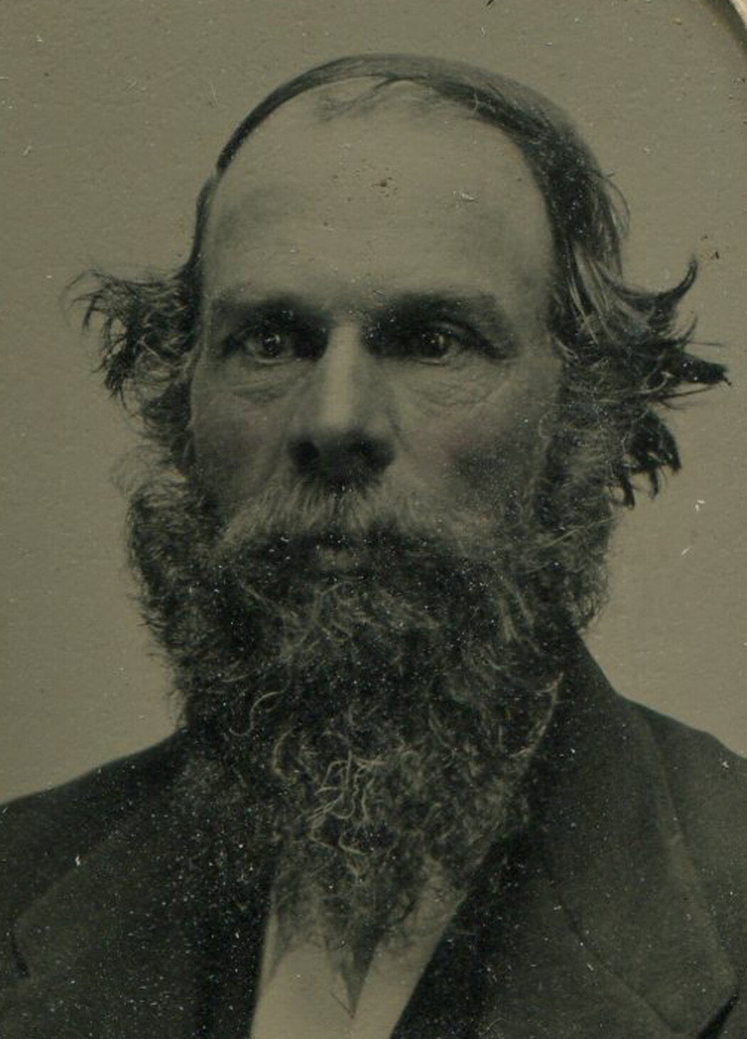 Tintype Photo: Wild Man with Long Thick Beard, Deep Set Eyes Tintype Photo